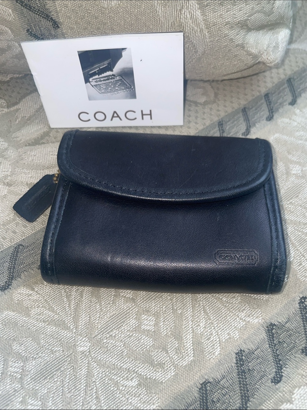 Coach Black Leather Compact Wallet with Coach Hang Tab